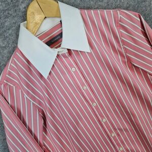 Liz Claiborne Women's Pink Striped Size 4 Button Up Shirt White‎ Trim Preppy